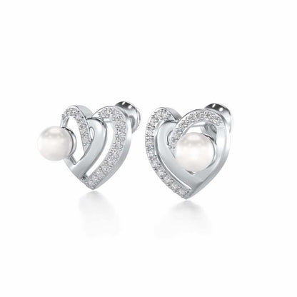 Cosmo-Heart Silver Pearl Earrings - White Gold - Image 3