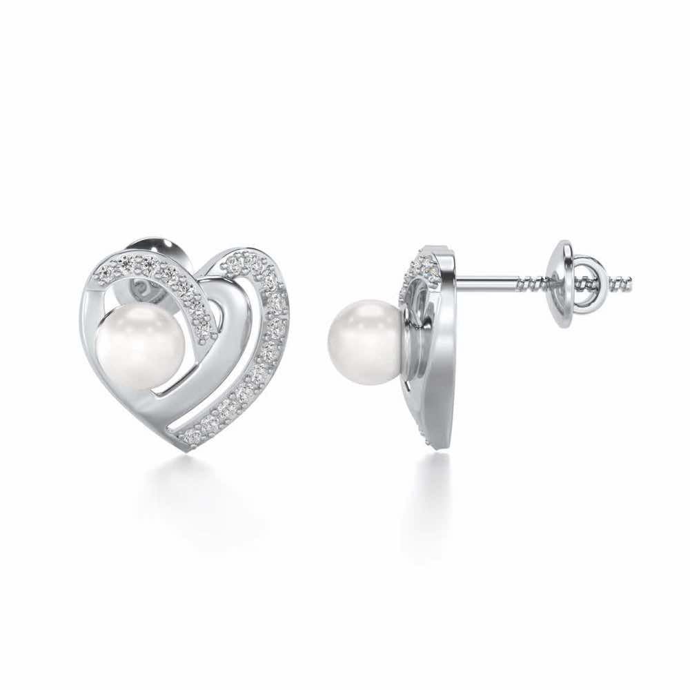 Cosmo-Heart Silver Pearl Earrings - White Gold - Image 4