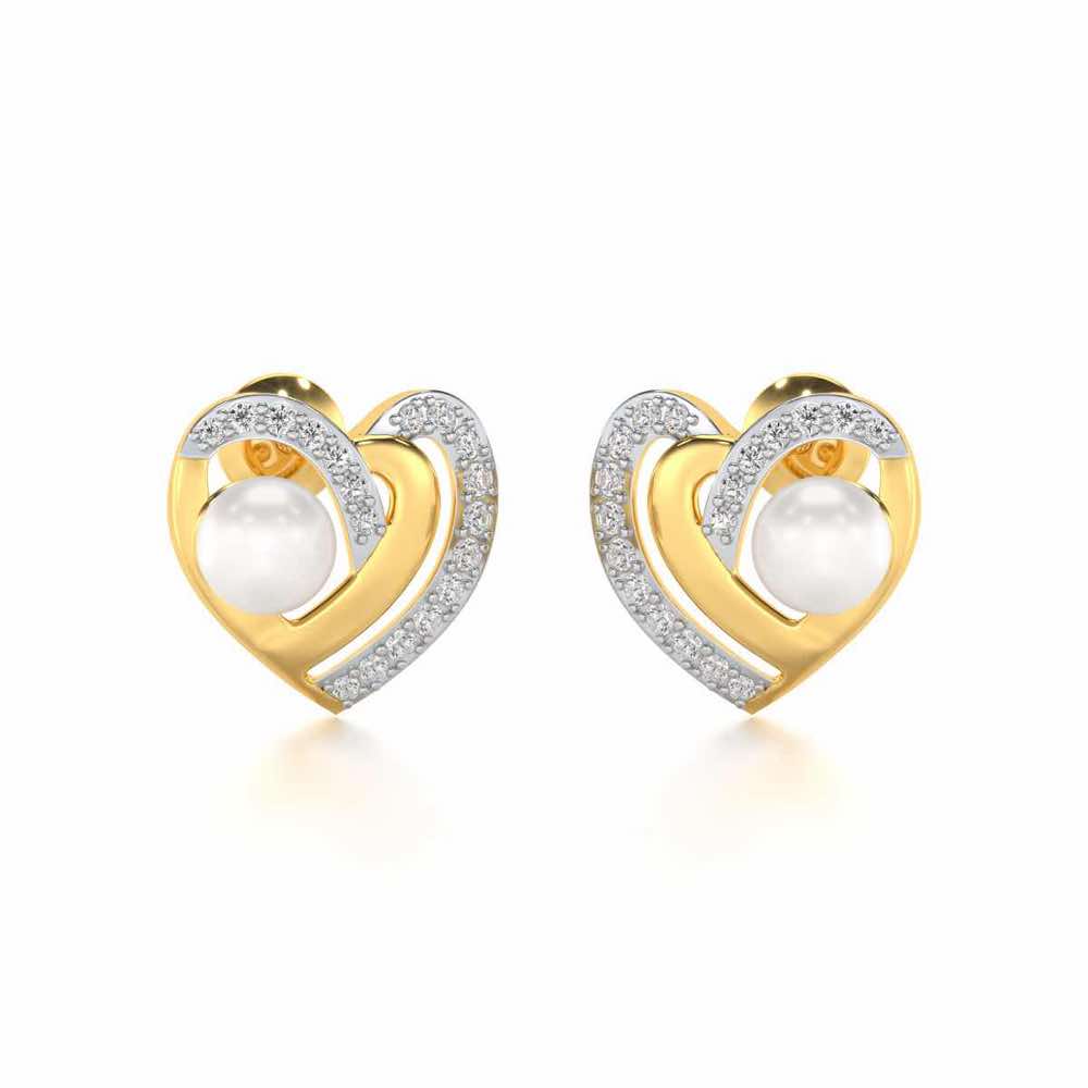Cosmo-Heart Silver Pearl Earrings - Yellow Gold - Image 1