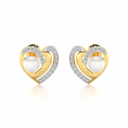 Cosmo-Heart Silver Pearl Earrings - Yellow Gold - Image 1