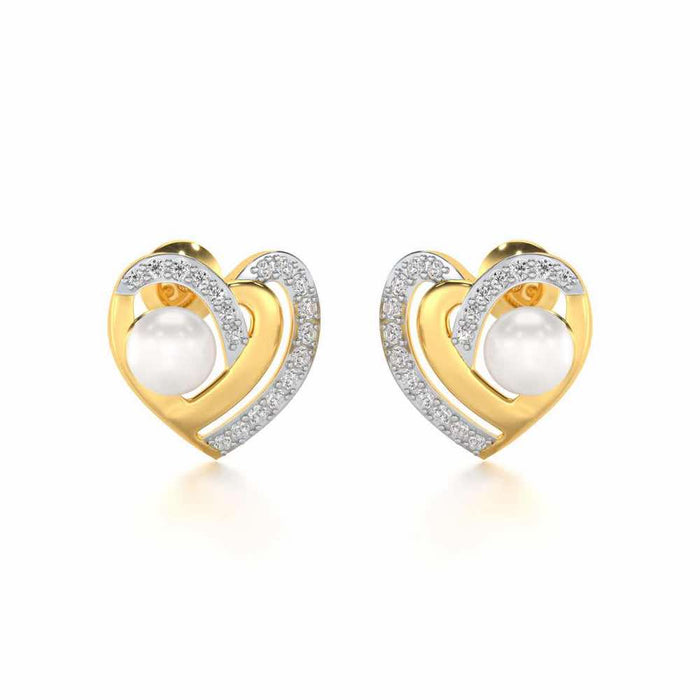 Cosmo-Heart Silver Pearl Earrings - Yellow Gold - Image 1