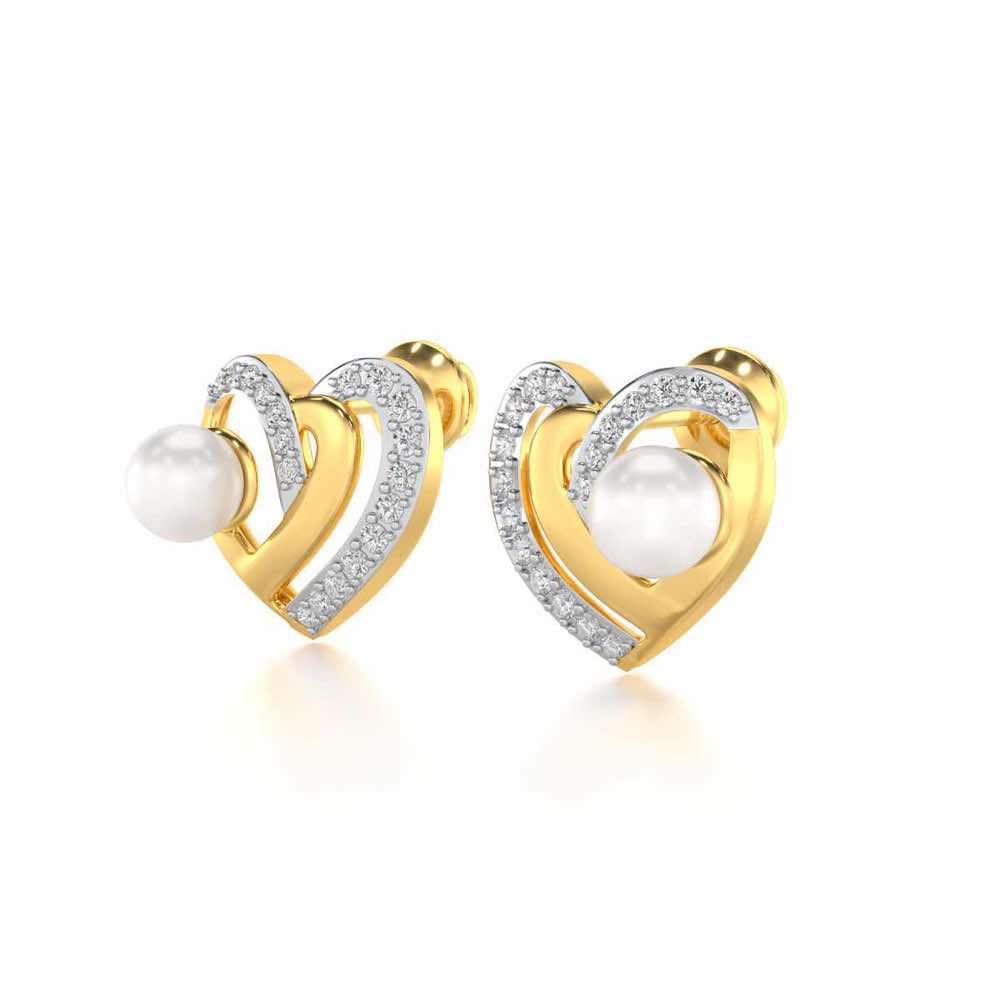 Cosmo-Heart Silver Pearl Earrings - Yellow Gold - Image 3