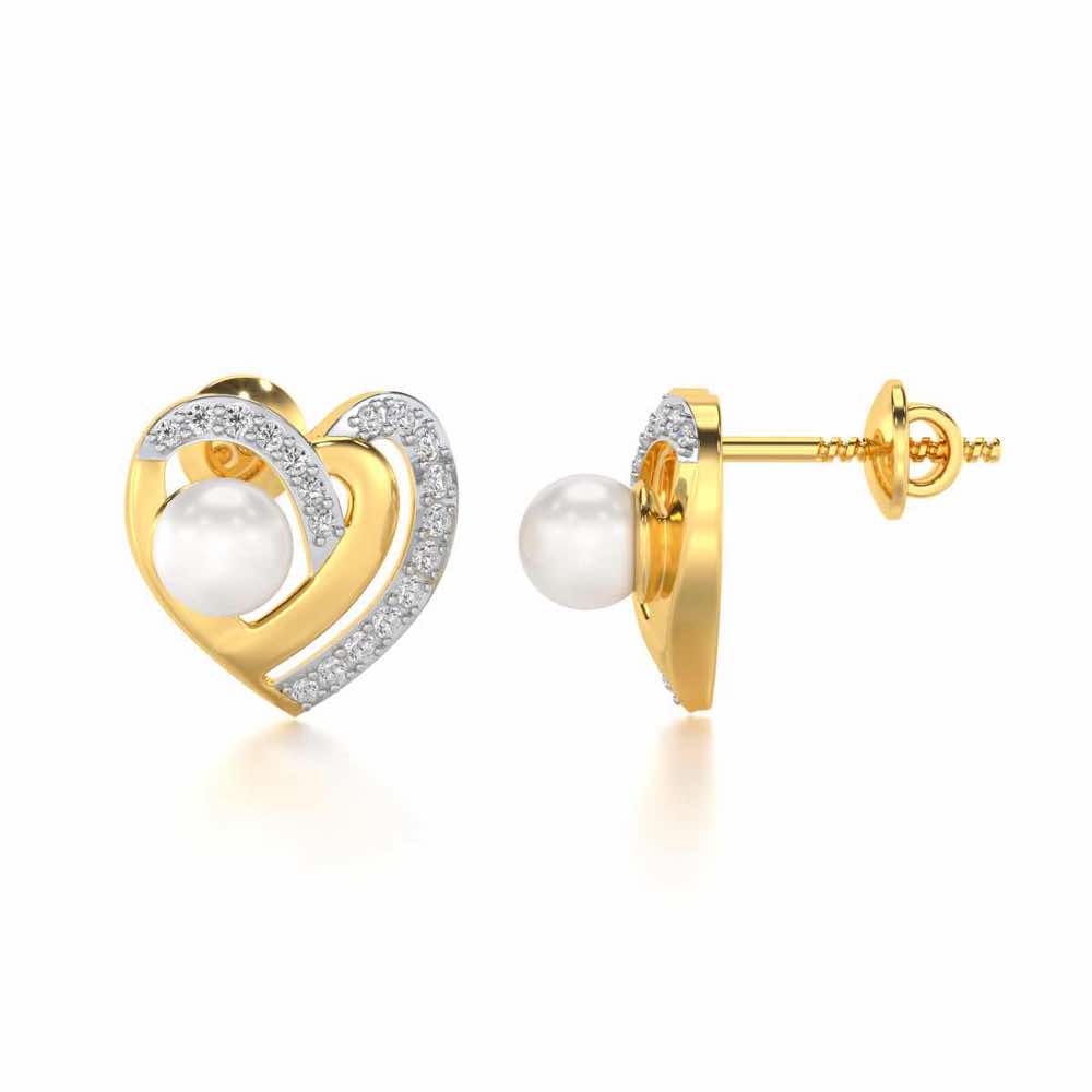 Cosmo-Heart Silver Pearl Earrings - Yellow Gold - Image 4