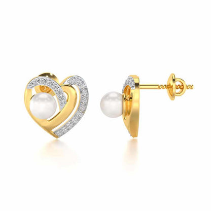 Cosmo-Heart Silver Pearl Earrings - Yellow Gold - Image 4