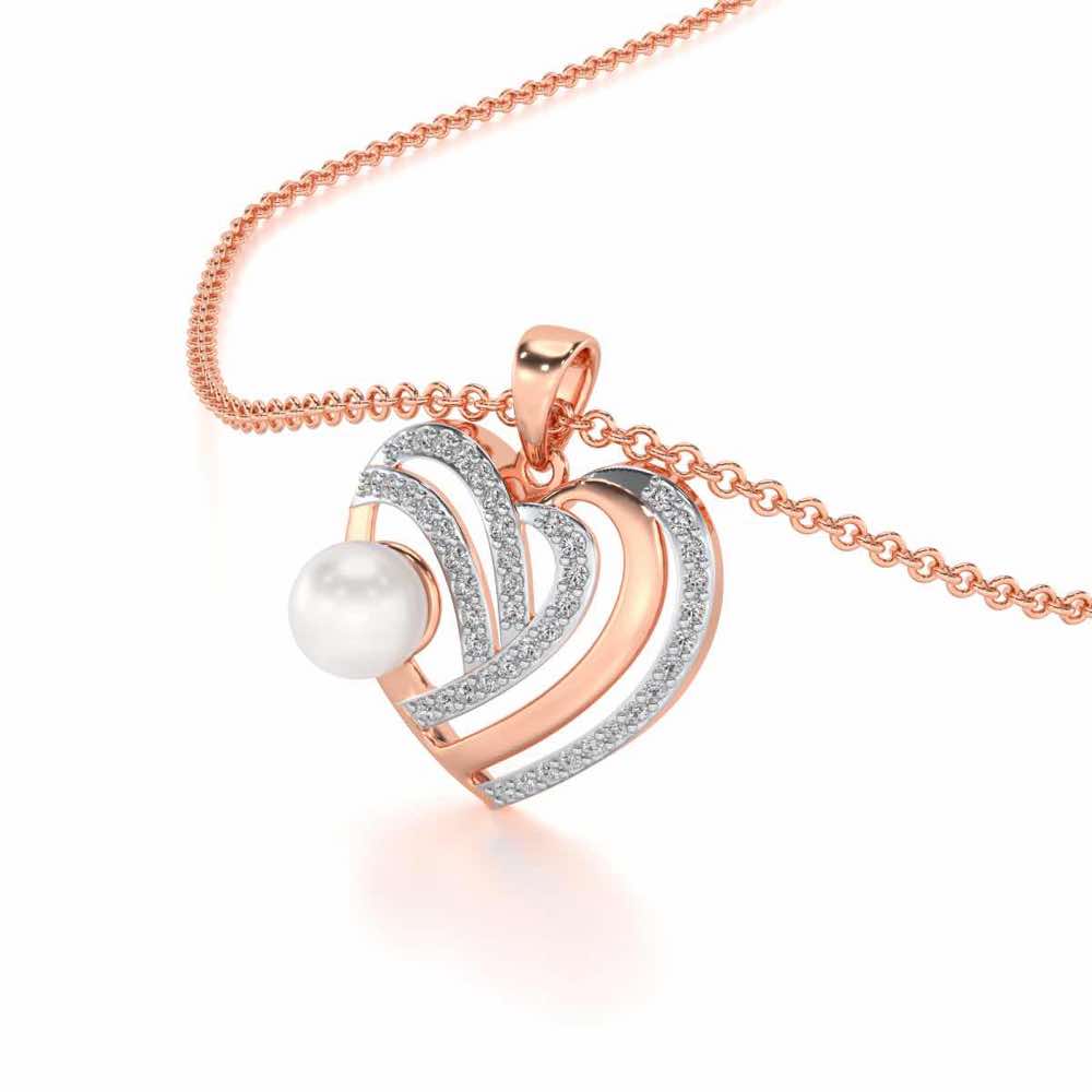 Cosmo-Heart Silver Pearl Pendant - Rose Gold - Image 1