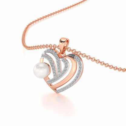 Cosmo-Heart Silver Pearl Pendant - Rose Gold - Image 1