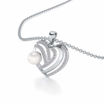 Cosmo-Heart Silver Pearl Pendant - White Gold - Image 1