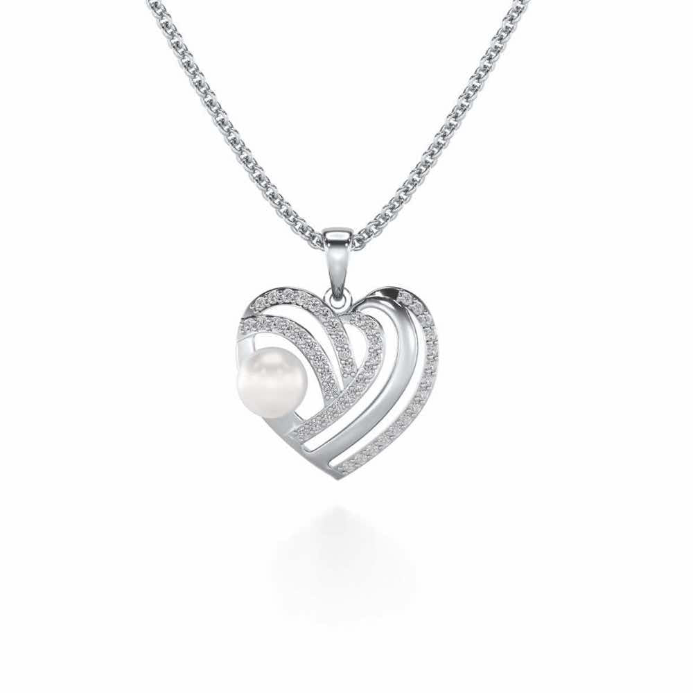Cosmo-Heart Silver Pearl Pendant - White Gold - Image 2