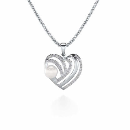 Cosmo-Heart Silver Pearl Pendant - White Gold - Image 2
