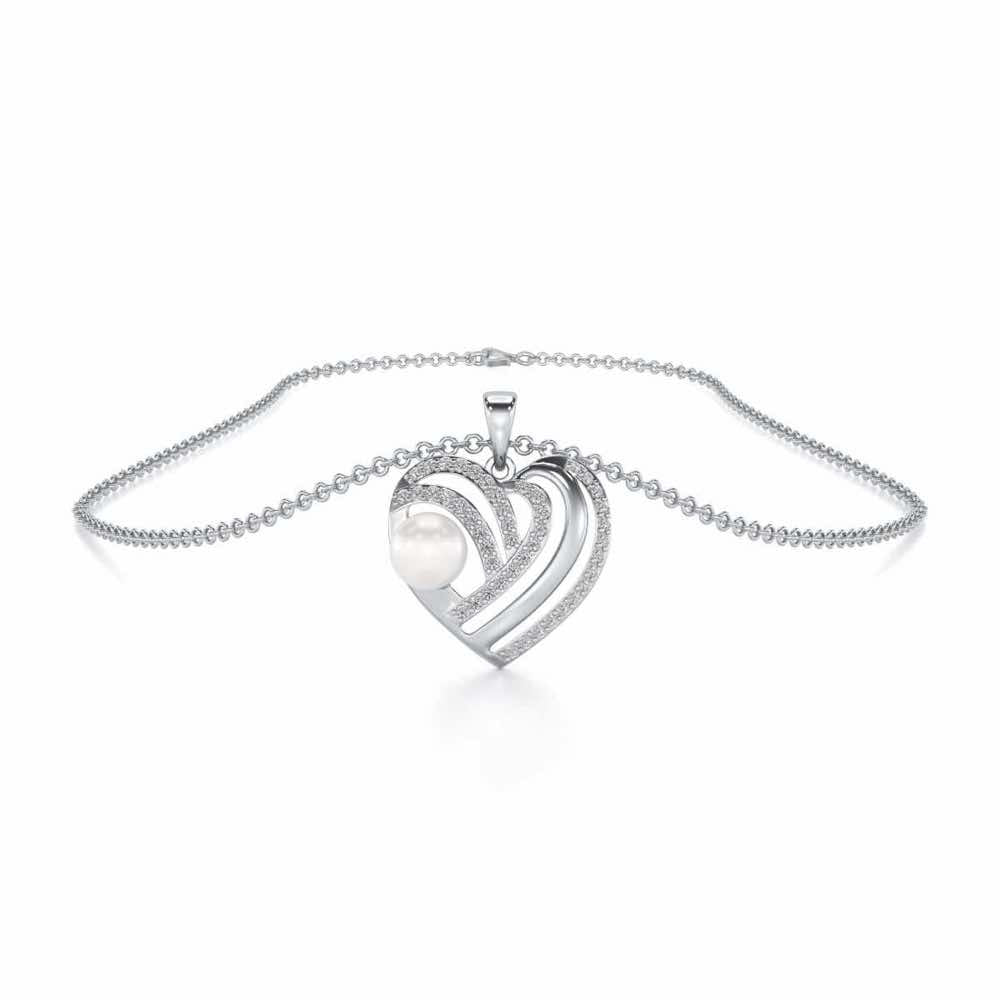 Cosmo-Heart Silver Pearl Pendant - White Gold - Image 3