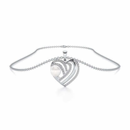 Cosmo-Heart Silver Pearl Pendant - White Gold - Image 3