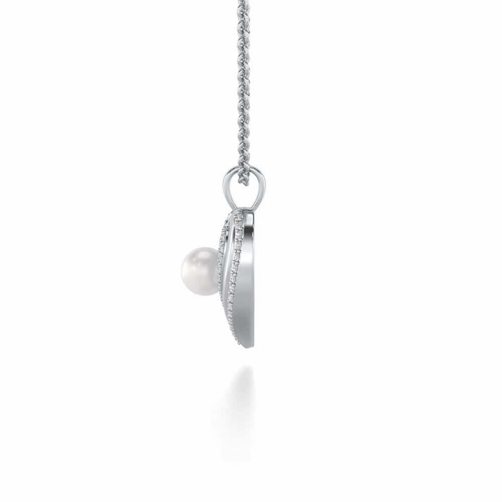Cosmo-Heart Silver Pearl Pendant - White Gold - Image 4