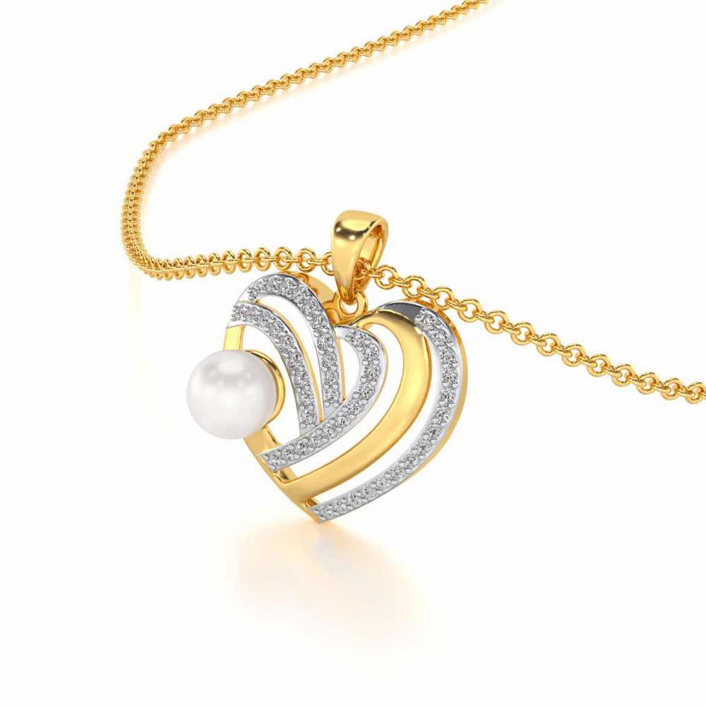 Cosmo-Heart Silver Pearl Pendant - Yellow Gold - Image 1