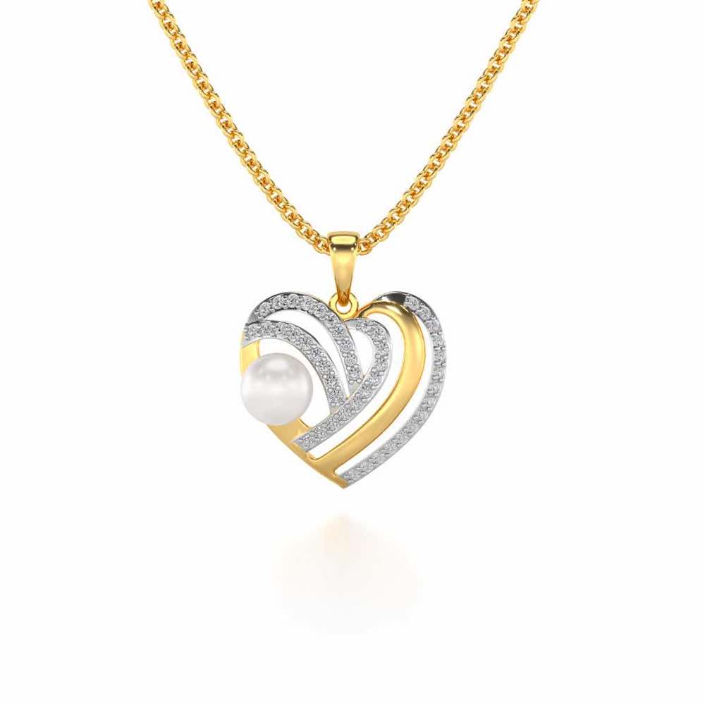 Cosmo-Heart Silver Pearl Pendant - Yellow Gold - Image 2
