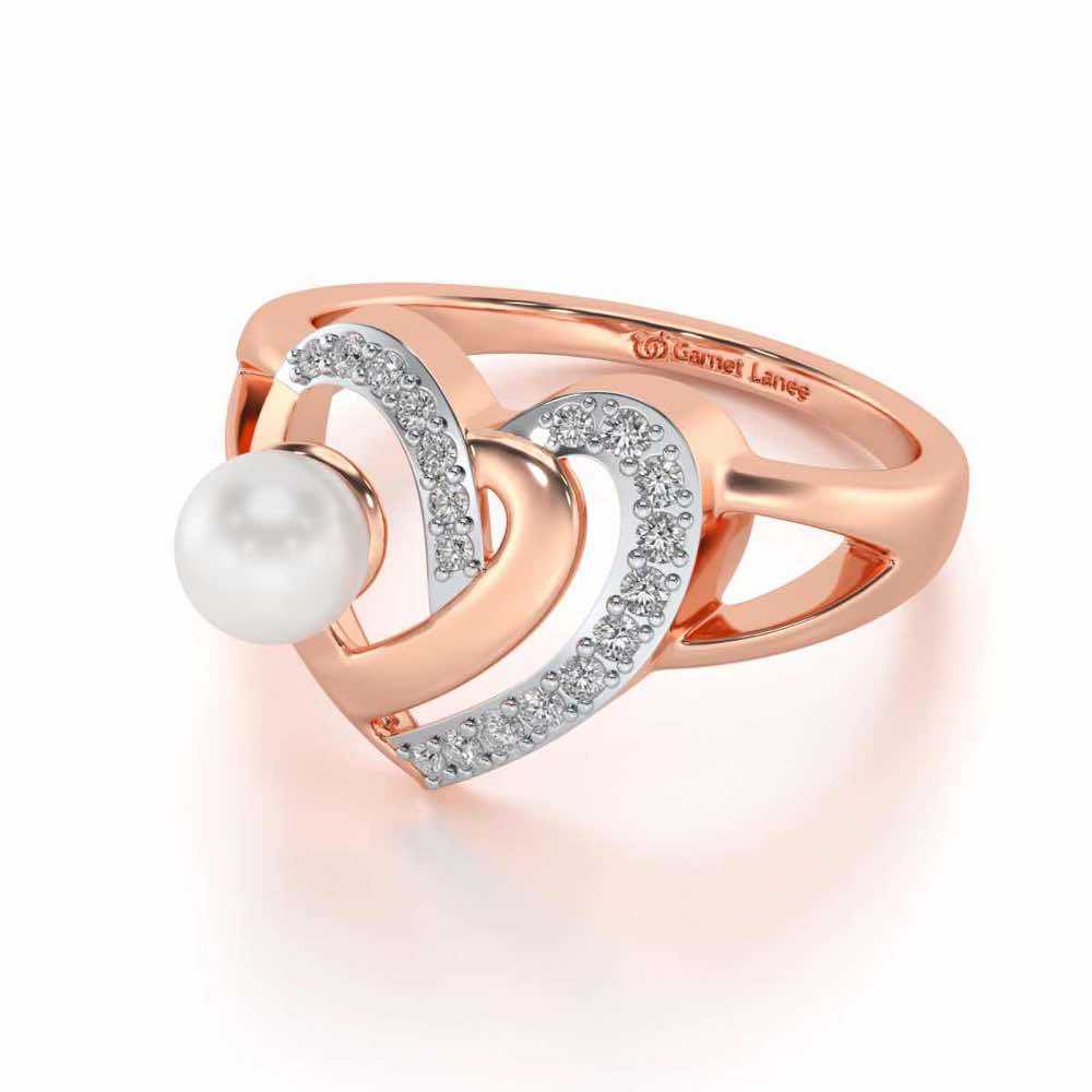 Cosmo-Heart Silver Pearl Ring - Rose Gold - Image 2