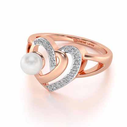Cosmo-Heart Silver Pearl Ring - Rose Gold - Image 2