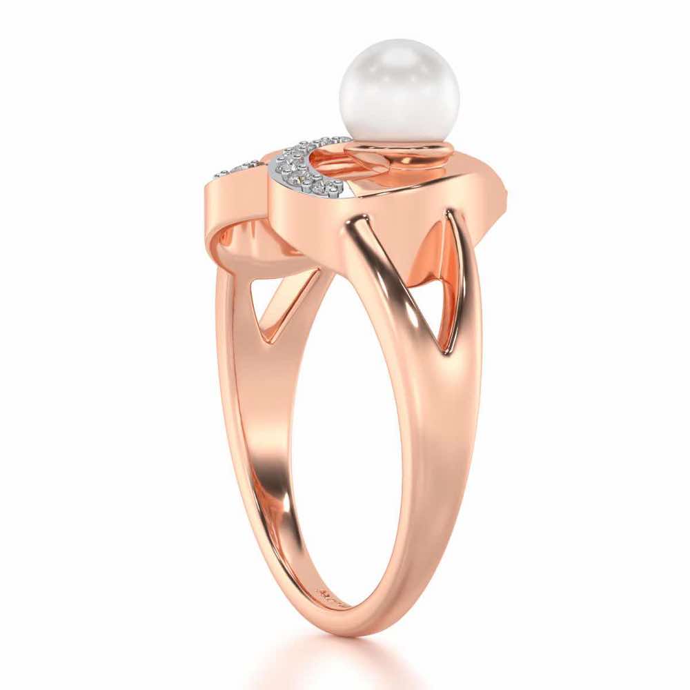 Cosmo-Heart Silver Pearl Ring - Rose Gold - Image 3