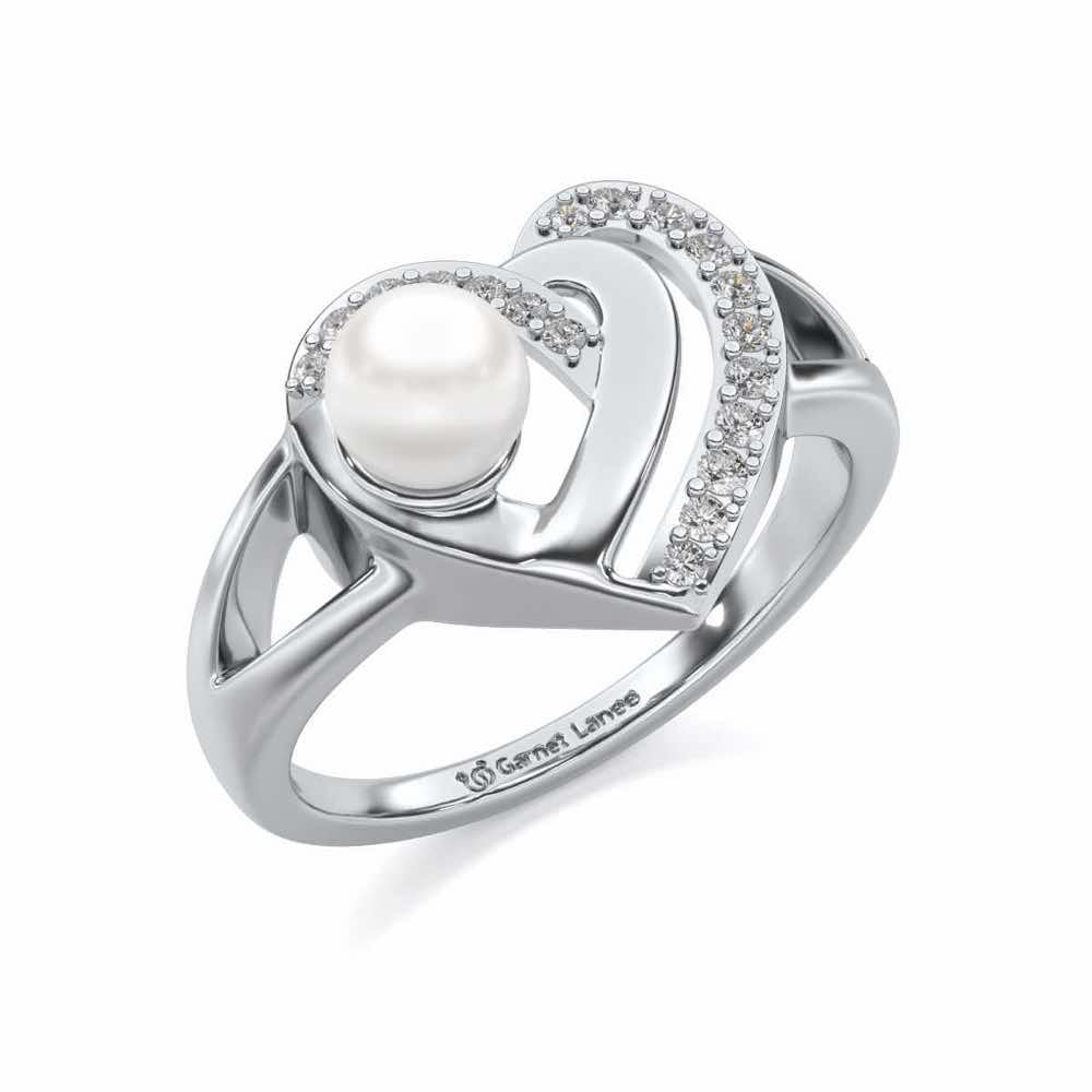 Cosmo-Heart Silver Pearl Ring - White Gold - Image 1