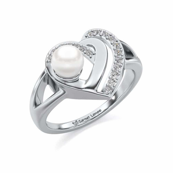 Cosmo-Heart Silver Pearl Ring - White Gold - Image 1