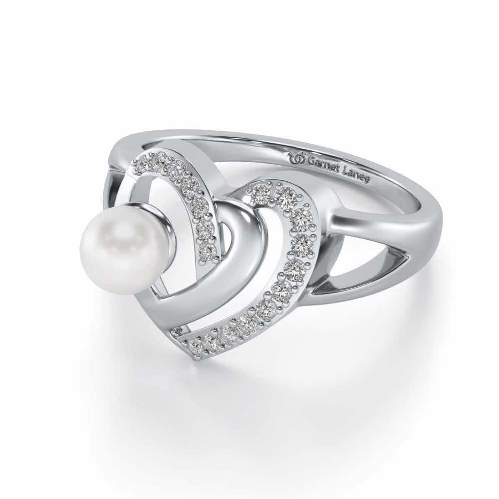 Cosmo-Heart Silver Pearl Ring - White Gold - Image 2