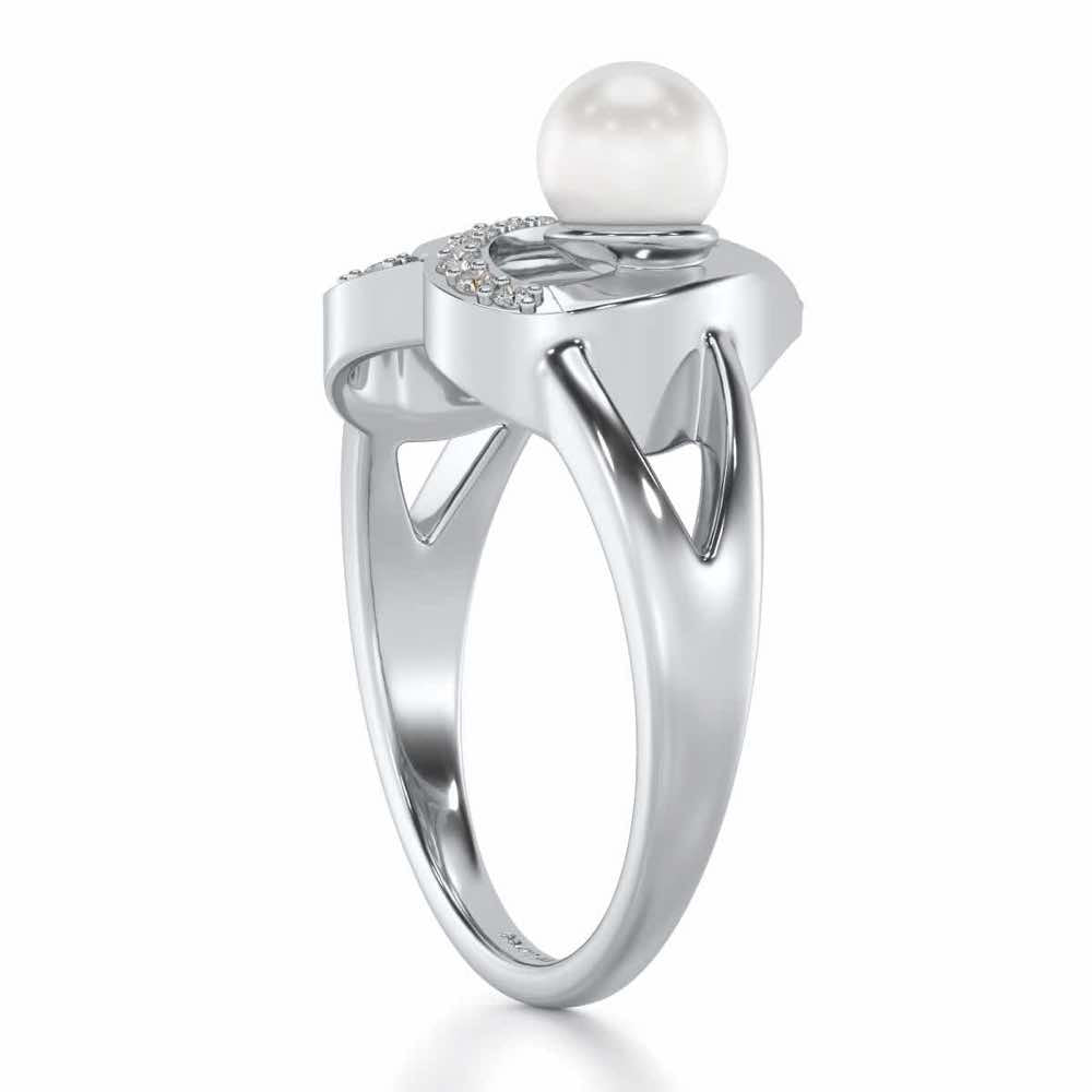 Cosmo-Heart Silver Pearl Ring - White Gold - Image 3