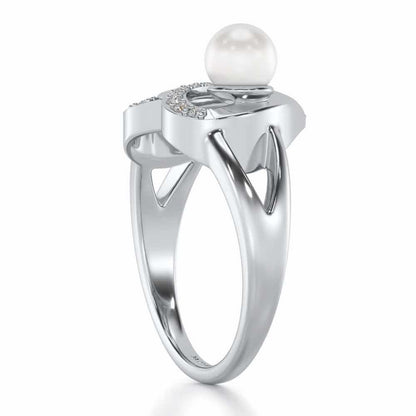 Cosmo-Heart Silver Pearl Ring - White Gold - Image 3
