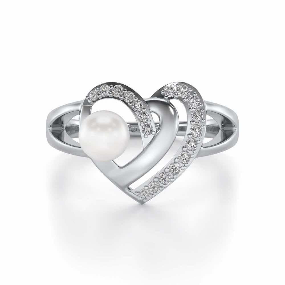Cosmo-Heart Silver Pearl Ring - White Gold - Image 4