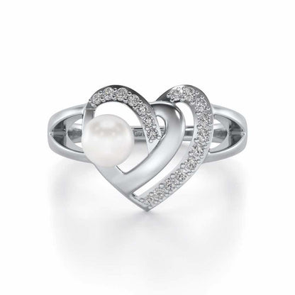 Cosmo-Heart Silver Pearl Ring - White Gold - Image 4