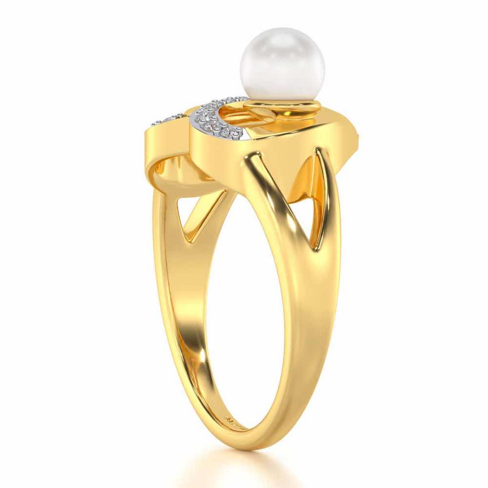 Cosmo-Heart Silver Pearl Ring - Yellow Gold - Image 3