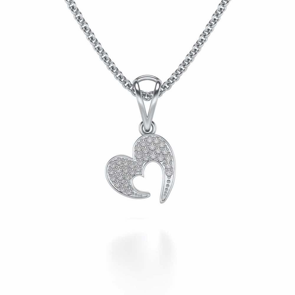 Crescent Heart Silver Pendant - White Gold - Image 1