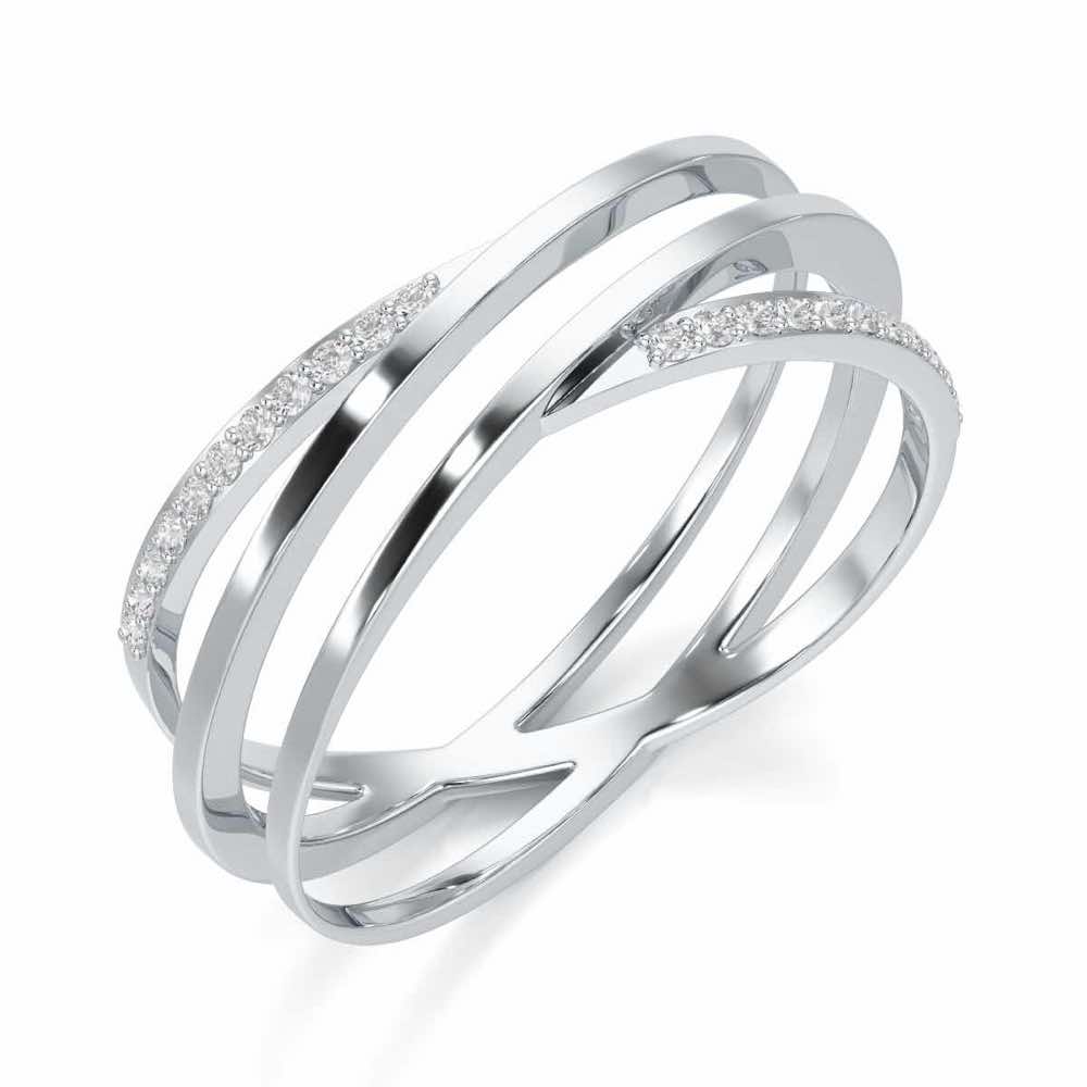 Criss-Cross Silver Ring - White Gold - Image 1