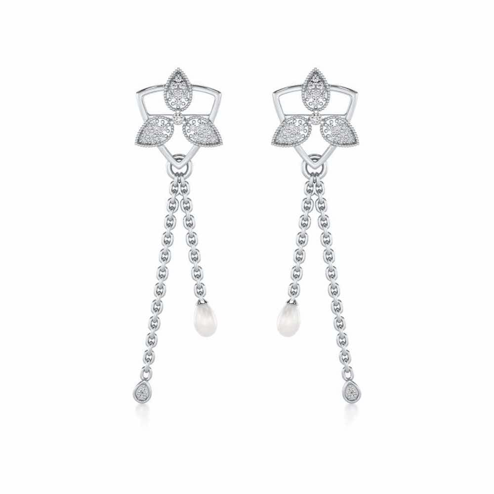 Cristy Silver Dangler Earrings - White Gold - Image 1