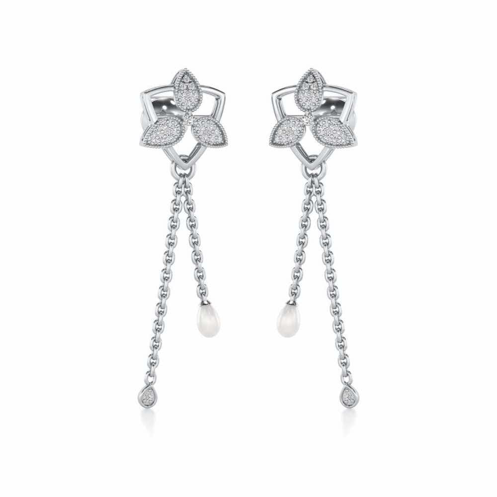 Cristy Silver Dangler Earrings - White Gold - Image 2