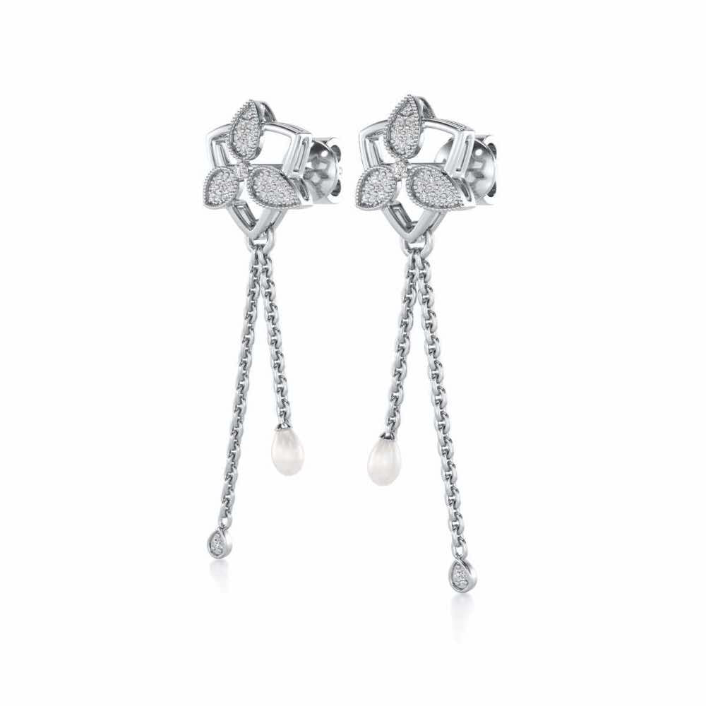 Cristy Silver Dangler Earrings - White Gold - Image 3