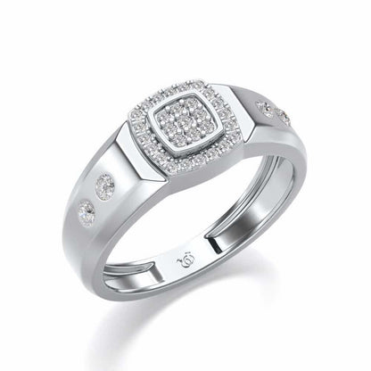 Cued Square Silver Ring For Men - White Gold - Image 1