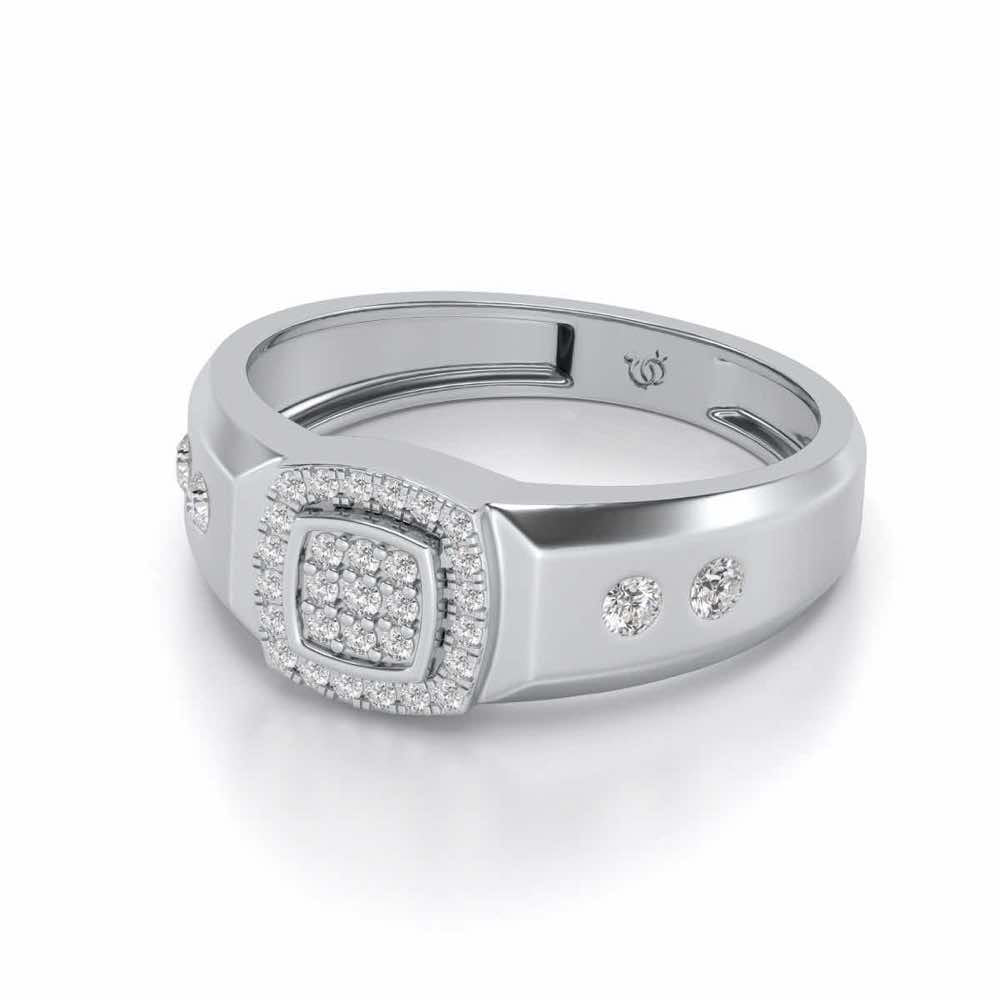 Cued Square Silver Ring For Men - White Gold - Image 2
