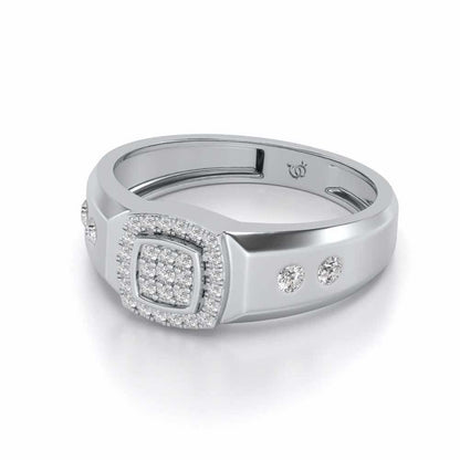 Cued Square Silver Ring For Men - White Gold - Image 2