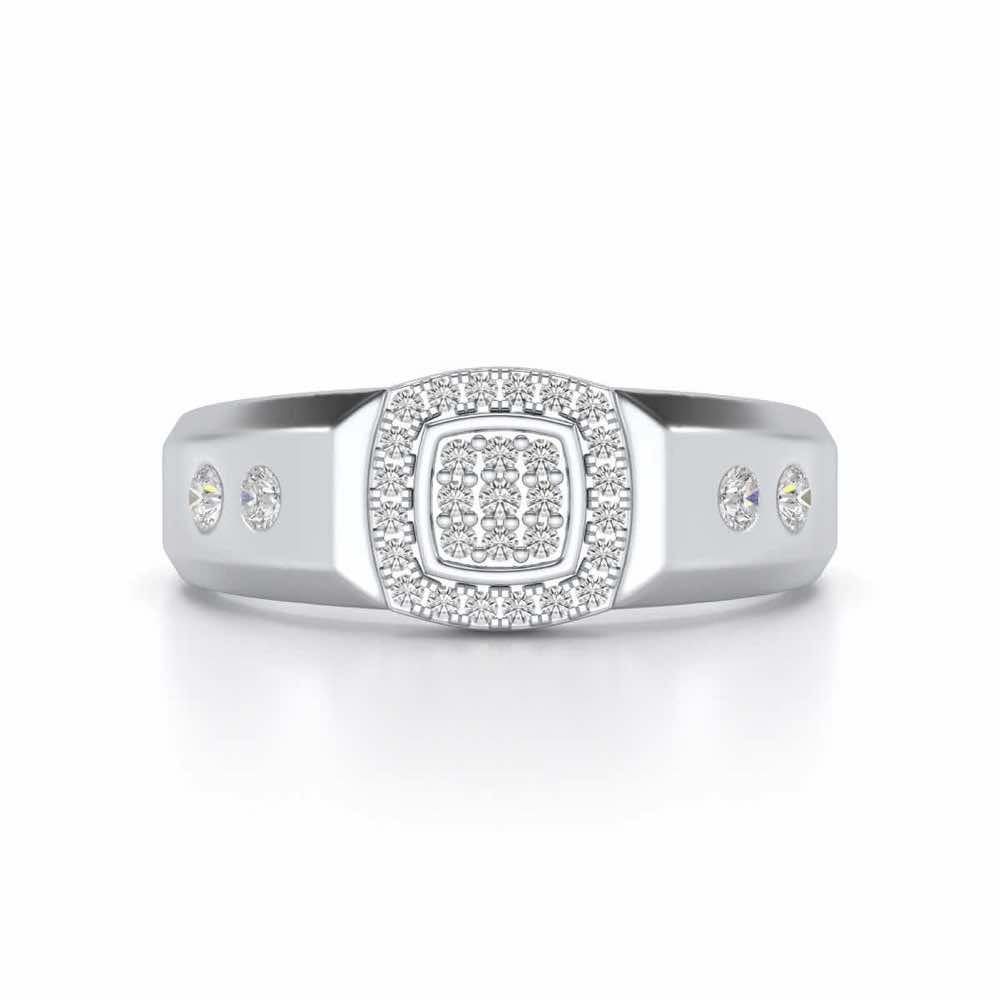 Cued Square Silver Ring For Men - White Gold - Image 4
