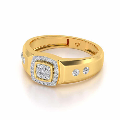 Cued Square Silver Ring For Men - Yellow Gold - Image 2