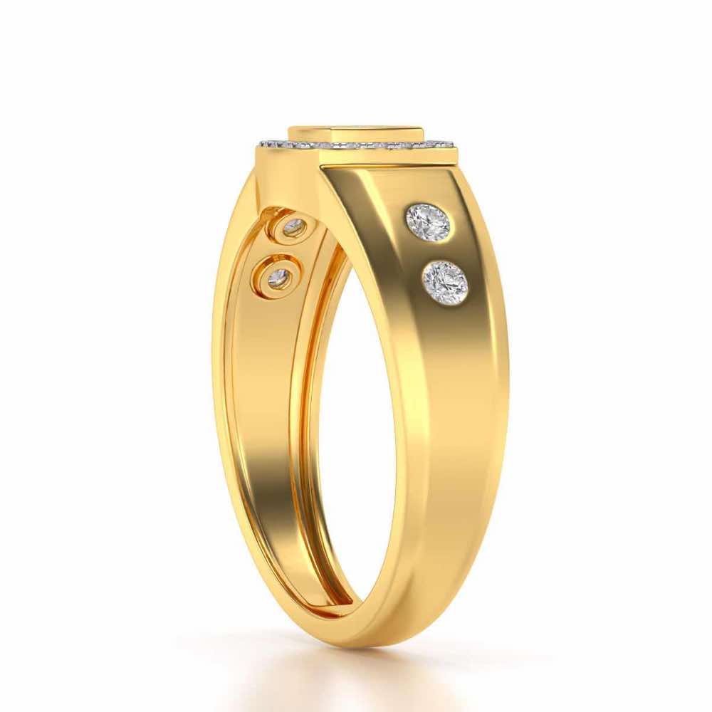 Cued Square Silver Ring For Men - Yellow Gold - Image 3