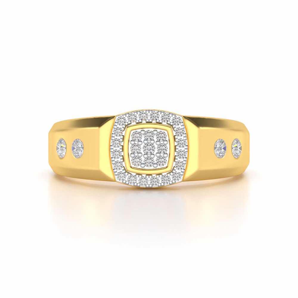Cued Square Silver Ring For Men - Yellow Gold - Image 4