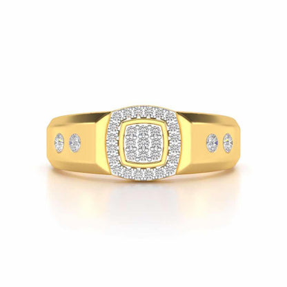 Cued Square Silver Ring For Men - Yellow Gold - Image 4