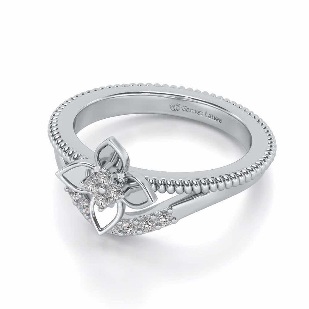 Cue Flower Silver Ring - White Gold - Image 2
