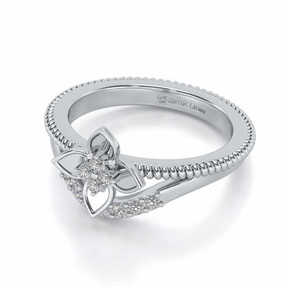 Cue Flower Silver Ring - White Gold - Image 2