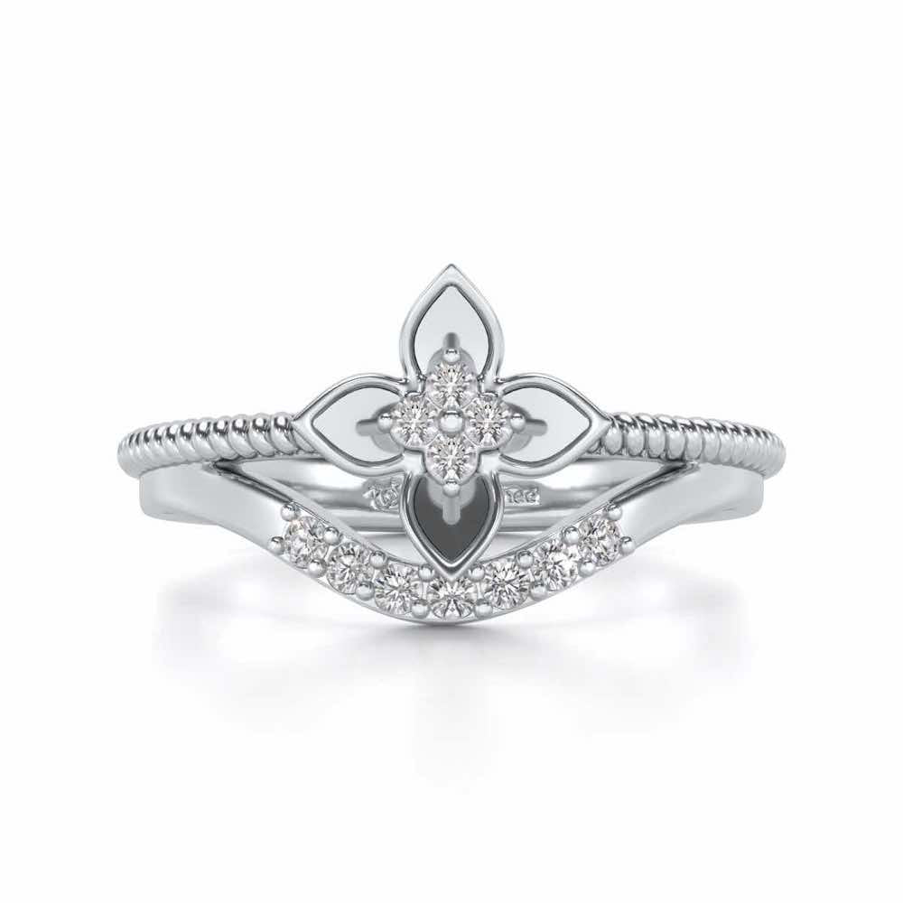 Cue Flower Silver Ring - White Gold - Image 4
