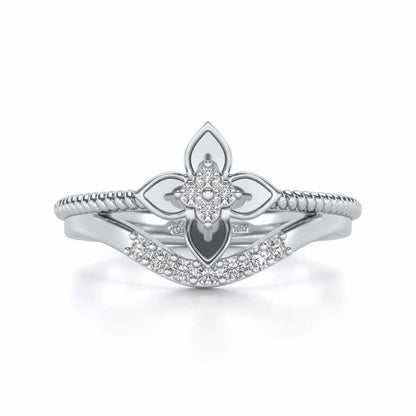 Cue Flower Silver Ring - White Gold - Image 4