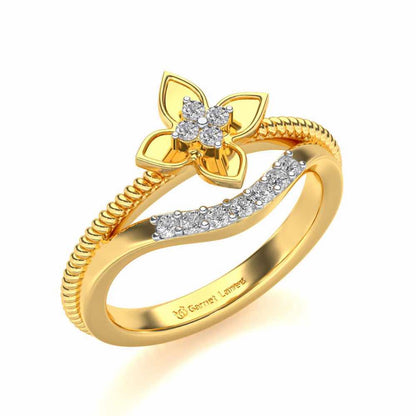 Cue Flower Silver Ring - Yellow Gold - Image 1