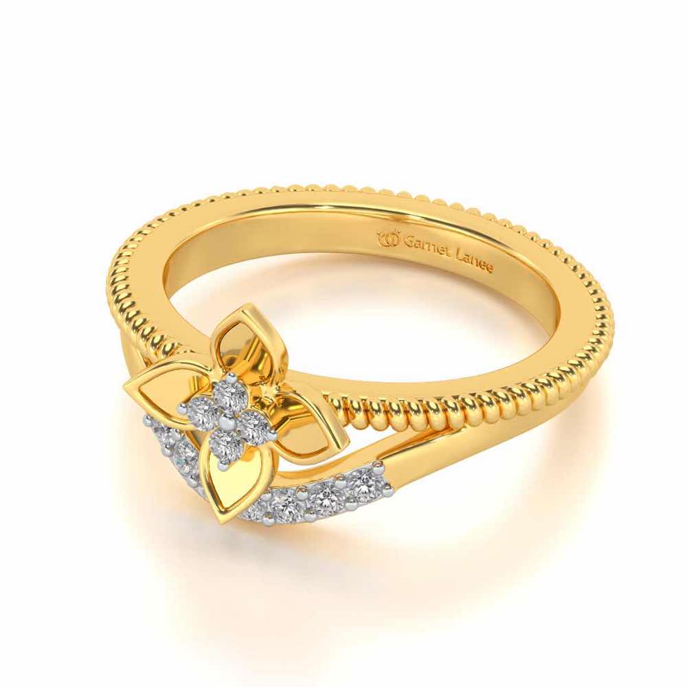 Cue Flower Silver Ring - Yellow Gold - Image 2