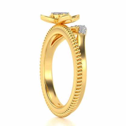 Cue Flower Silver Ring - Yellow Gold - Image 3