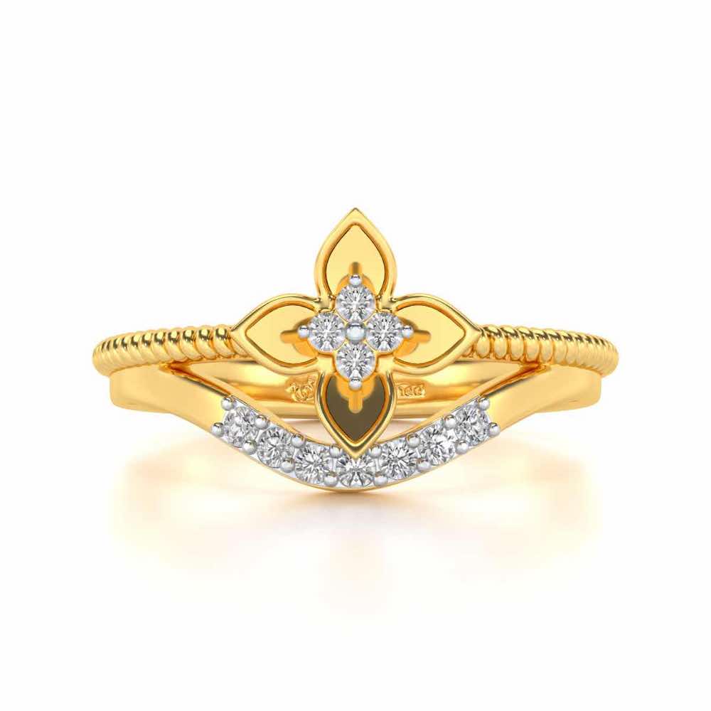 Cue Flower Silver Ring - Yellow Gold - Image 4